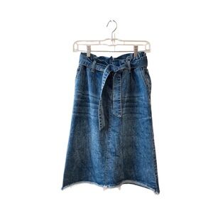 Hayden:Indigo Western Denim A line midi Skirt stylish Tie classic & trendy (S)